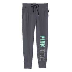 VICTORIA'S SECRET PINK Logo Tie Dye Zip Skinny Collegiate Jogger Pant Gray M GUC
